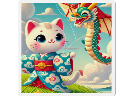 Geisha Kitten and the Dragon Kite Die-Cut Magnets (5 Sizes)