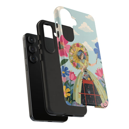 🌸🪞 The Floral Parasol Reflection Phone Case – Art Deco Garden Fantasy