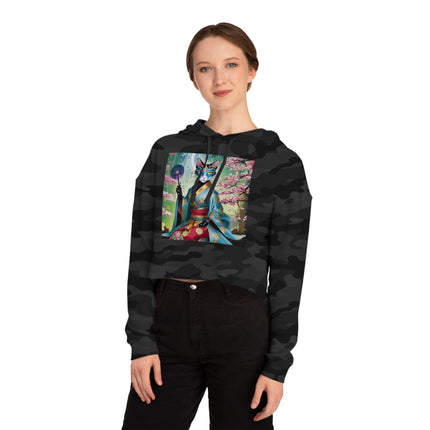 Cyberpunk Geisha Cropped Hooded Sweatshirt