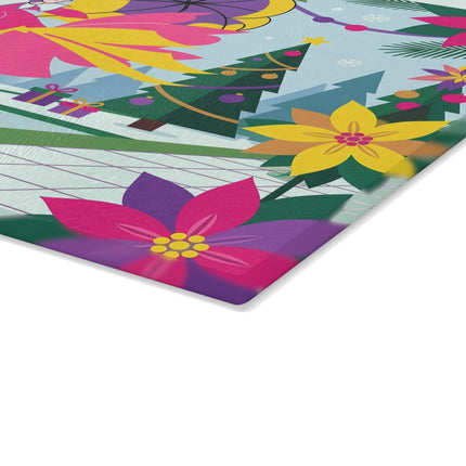 🌂✨ The Lady Of The Enchanted Christmas Garden Glass Cutting Board – Art Deco Holiday Fantasy