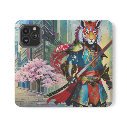🦁🦊⚔️ Cyberpunk Lion Samurai Flip Case – Futuristic Honor & Kitsune Spirit