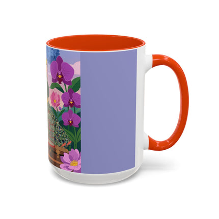 The Lady And The Crimson Birdcage Colorful Mugs – Art Deco Tropical Garden Elegance