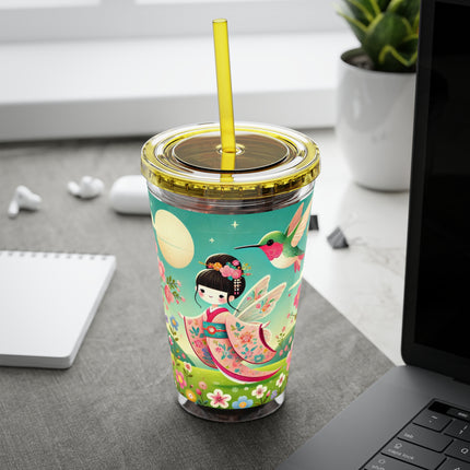 Geisha Fairy and the Hummingbird Blossom Sunsplash Tumbler with Straw, 16oz