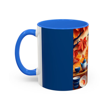 Blue Jay at an Autumn Tea Ceremony Colorful Mugs (11oz, 15oz)