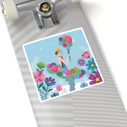 🎈❄️ The Lady Of The Winter Celebration Kiss-Cut Sticker – Art Deco Holiday Fantasy