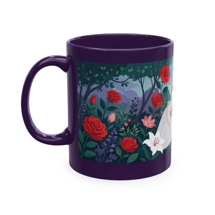 🌹💌 The Lady Blowing Kisses In The Rose Garden Ceramic Mug – Art Deco Floral Romance
