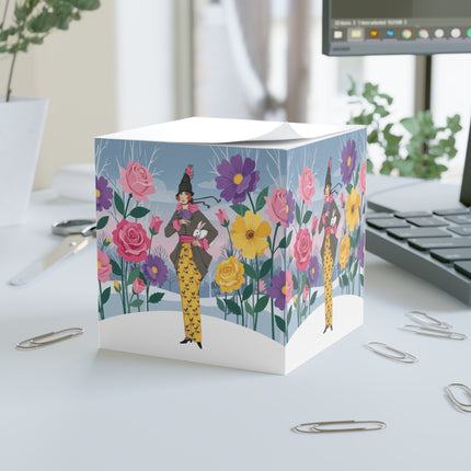 🐇🌸 The Lady With The White Rabbit Note Cube – Art Deco Floral Whimsy