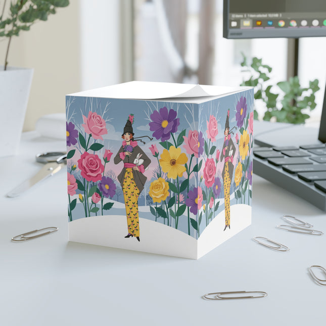 🐇🌸 The Lady With The White Rabbit Note Cube – Art Deco Floral Whimsy