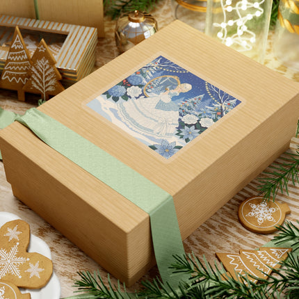 💙❄️ The Lady Of The Winter Looking Glass Kiss-Cut Sticker – Art Deco Christmas Fantasy