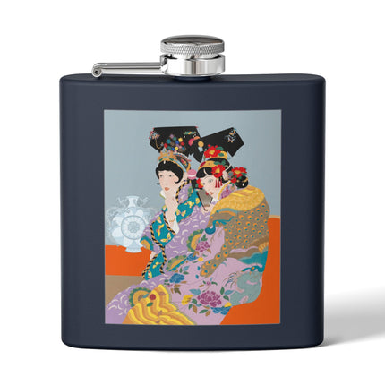 Two Geishas in Peacock Kimonos Flask – Timeless Elegance & Sisterly Grace