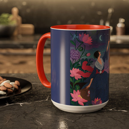 The Lady And The Morning Song Colorful Mugs – Art Deco Botanical Elegance