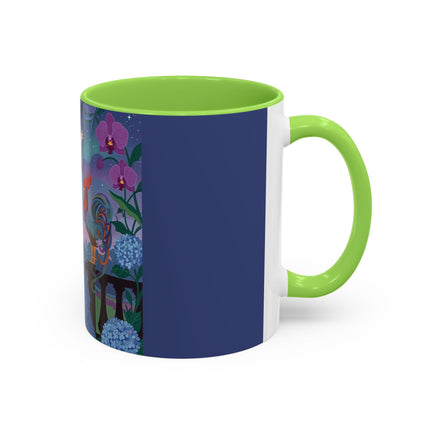 The Lady And The Morning Song Colorful Mugs – Art Deco Botanical Elegance