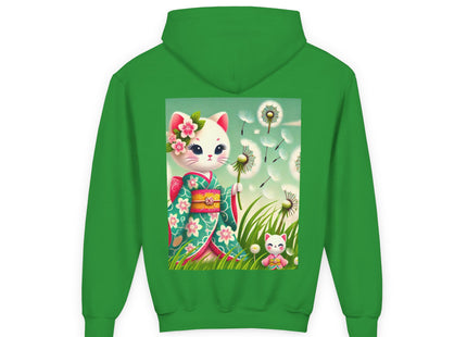 Geisha Kitten and the Dandelion Wish Youth Heavy Blend Hooded Sweatshirt