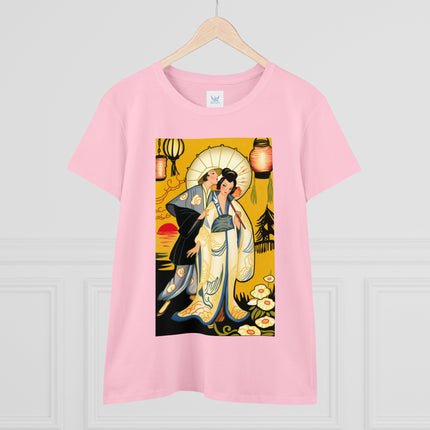 Golden Embrace: A Serene Moment of Love Women's Midweight Cotton Tee