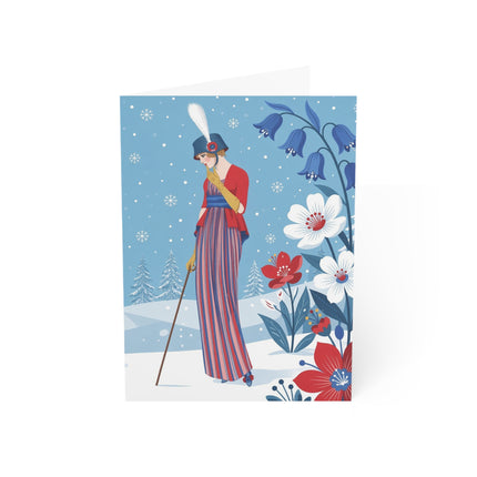 ❄️💙 The Lady Of The Winter Bluebells Greeting Card – Art Deco Holiday Elegance