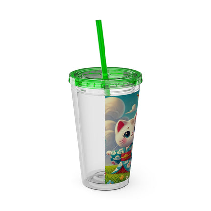 Geisha Kitten and the Dragon Kite Sunsplash Tumbler with Straw, 16oz