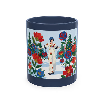 🌹🎄 The Lady Of The Holiday Roses Ceramic Mug – Art Deco Christmas Elegance