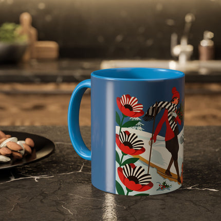 🎿🎄 The Christmas Holly Skier Colorful Mug – Whimsical Holiday Fantasy