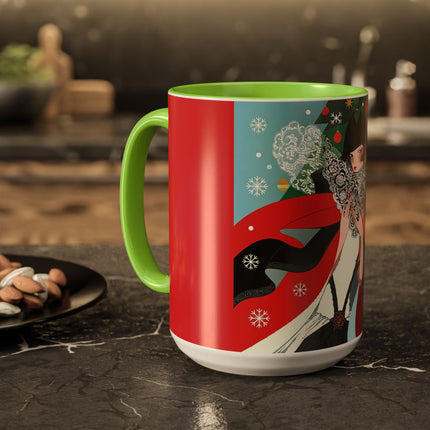 ❤️ The Lady Of The Crimson Scarf Colorful Mug – Art Deco Christmas Elegance