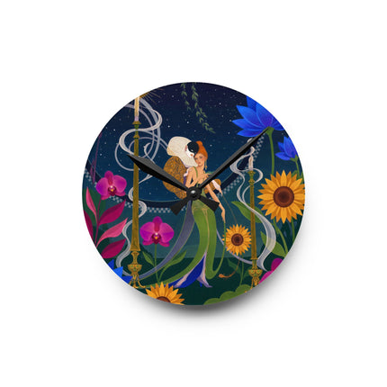 🌻🌙 The Midnight Sunflower Garden Acrylic Wall Clock – Art Deco Floral Fantasy