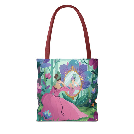 🌸🪞 The Lady Of The Enchanted Garden Mirror Tote Bag – Art Deco Floral Fantasy