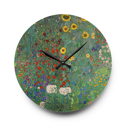 Farm Garden with Sunflowers by Gustav Klimt Acrylic Wall Clock, Round and Square
