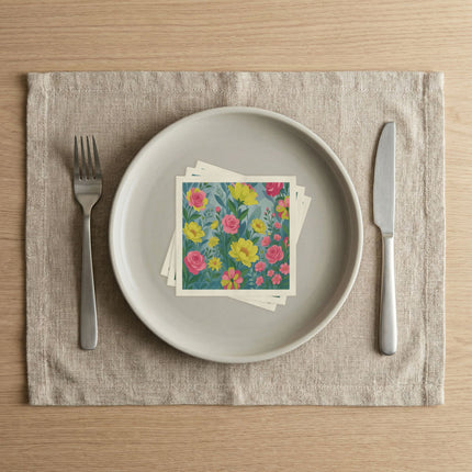 🌸🌼 The Pink Rose And Golden Blossom Garden Napkins – Whimsical Botanical Floral Art