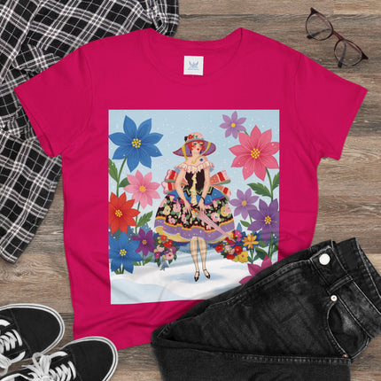 🌸❄️ The Winter Blossom Belle Cotton Tee – Art Deco Floral Fantasy