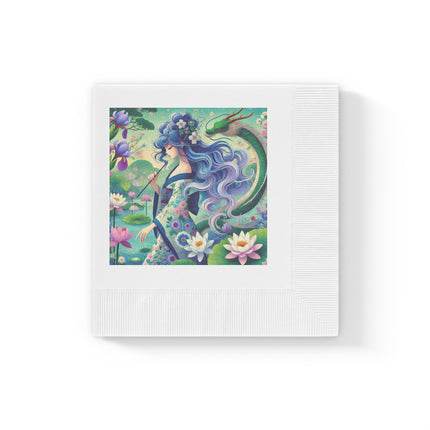 Fairy of the Koi Pond White Coined Napkins