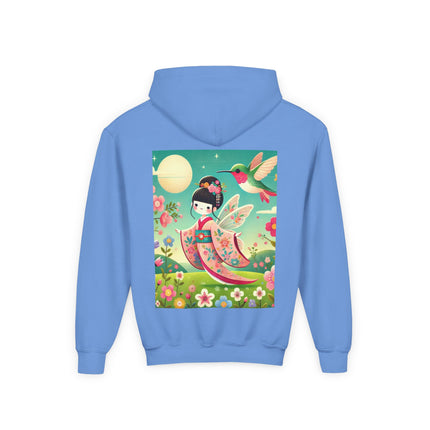 Geisha Fairy and the Hummingbird Blossom Youth Hooded Sweatshirt – Cozy Magic in Bloom