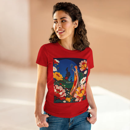 🌺🐦 The Enchanted Birdcage Garden Cotton Tee – Art Deco Floral Fantasy