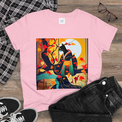 Black Cat in Kimono Women's Midweight Cotton Tee