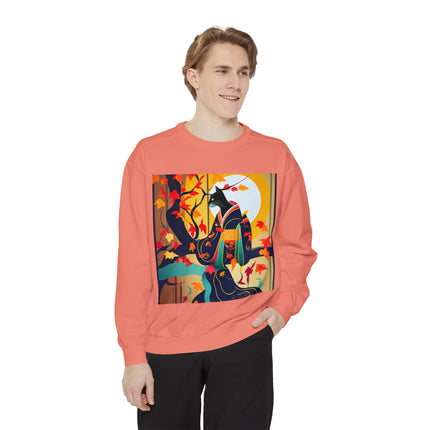 Black Cat in Kimono Unisex Garment-Dyed Sweatshirt