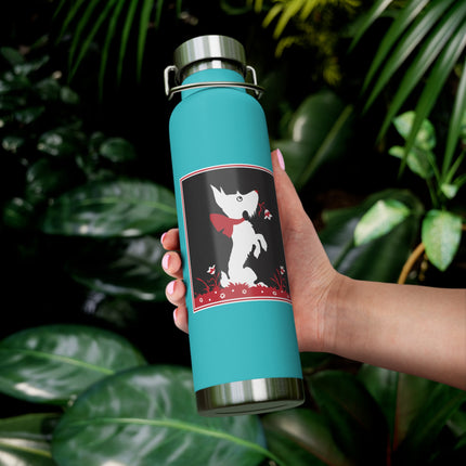 The Enchanting White Terrier with a Red Bow Copper Vacuum Insulated Bottle, 22 oz