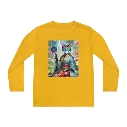 Cyberpunk Geisha Youth Long Sleeve Competitor Tee – Neon Elegance & Futuristic Fantasy