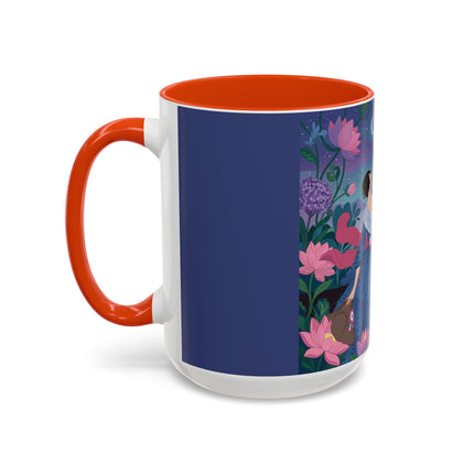 The Lady And The Morning Song Colorful Mugs – Art Deco Botanical Elegance