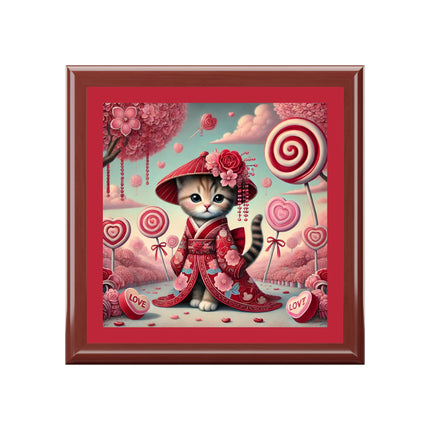 Whimsical Geisha Kitten in a Valentine Jewelry Box