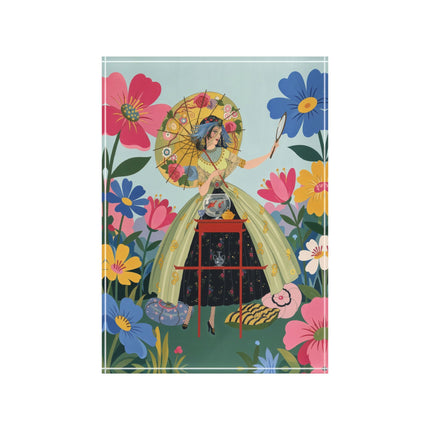 🌸🪞 The Lady Of The Flower Parasol Acrylic Art Block – Art Deco Garden Whimsy