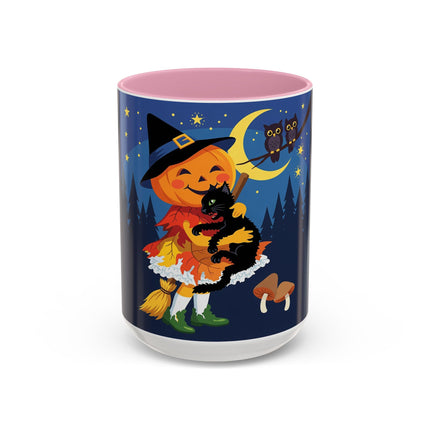 🎃🐈‍⬛ The Little Pumpkin Witch And Her Black Cat Colorful Mug – Whimsical Halloween Charm