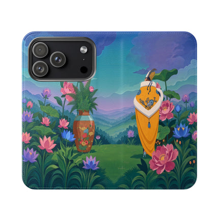 🌸🏔️ The Lady Of The Lotus Valley Flip Case – Art Deco Botanical Reverie
