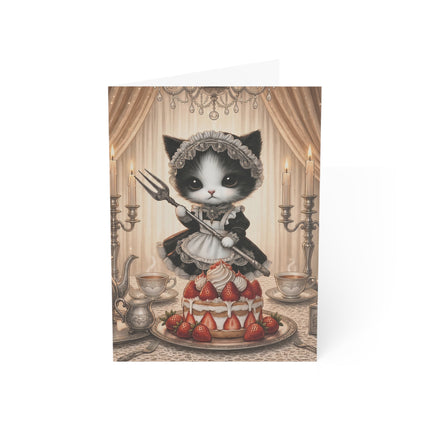 🐈🍓 The Little Parlour Maid’s Strawberry Tea Greeting Card – Whimsical Animal Adventure