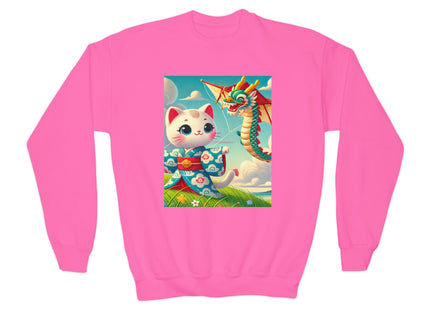 Geisha Kitten and the Dragon Kite Youth Crewneck Sweatshirt