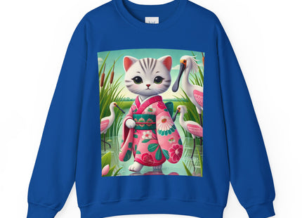 Geisha Kitten Strolls Among the Spoonbills  Unisex Heavy Blend™ Crewneck Sweatshirt