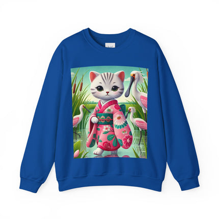 Geisha Kitten Strolls Among the Spoonbills  Unisex Heavy Blend™ Crewneck Sweatshirt