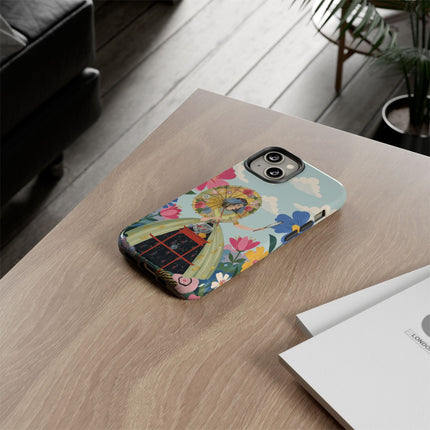 🌸🪞 The Floral Parasol Reflection Phone Case – Art Deco Garden Fantasy