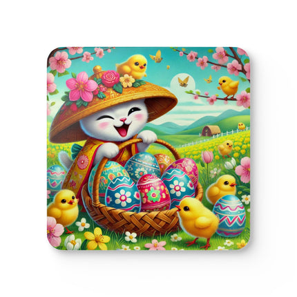 Geisha Kitten’s Easter Delight Corkwood Coaster Set