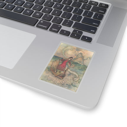 Rita Rides on the Dolphin by Warwick Goble Kiss-Cut Stickers (4 Sizes)