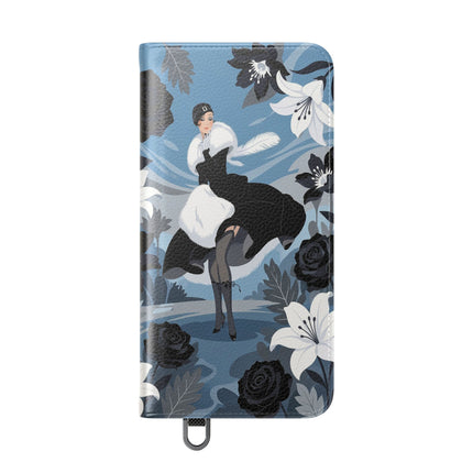 🖤🤍 The Lady Of The Black Rose Garden Flip Case – Art Deco Floral Elegance