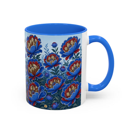 💙🌺 The Sapphire Blossom Garden Dancer Colorful Mug – Art Deco Fashion Fantasy