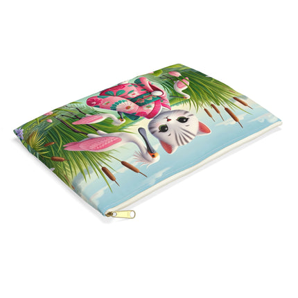 Geisha Kitten Strolls Among the Spoonbills Accessory Pouch – Serene Grace & Marshland Wonder